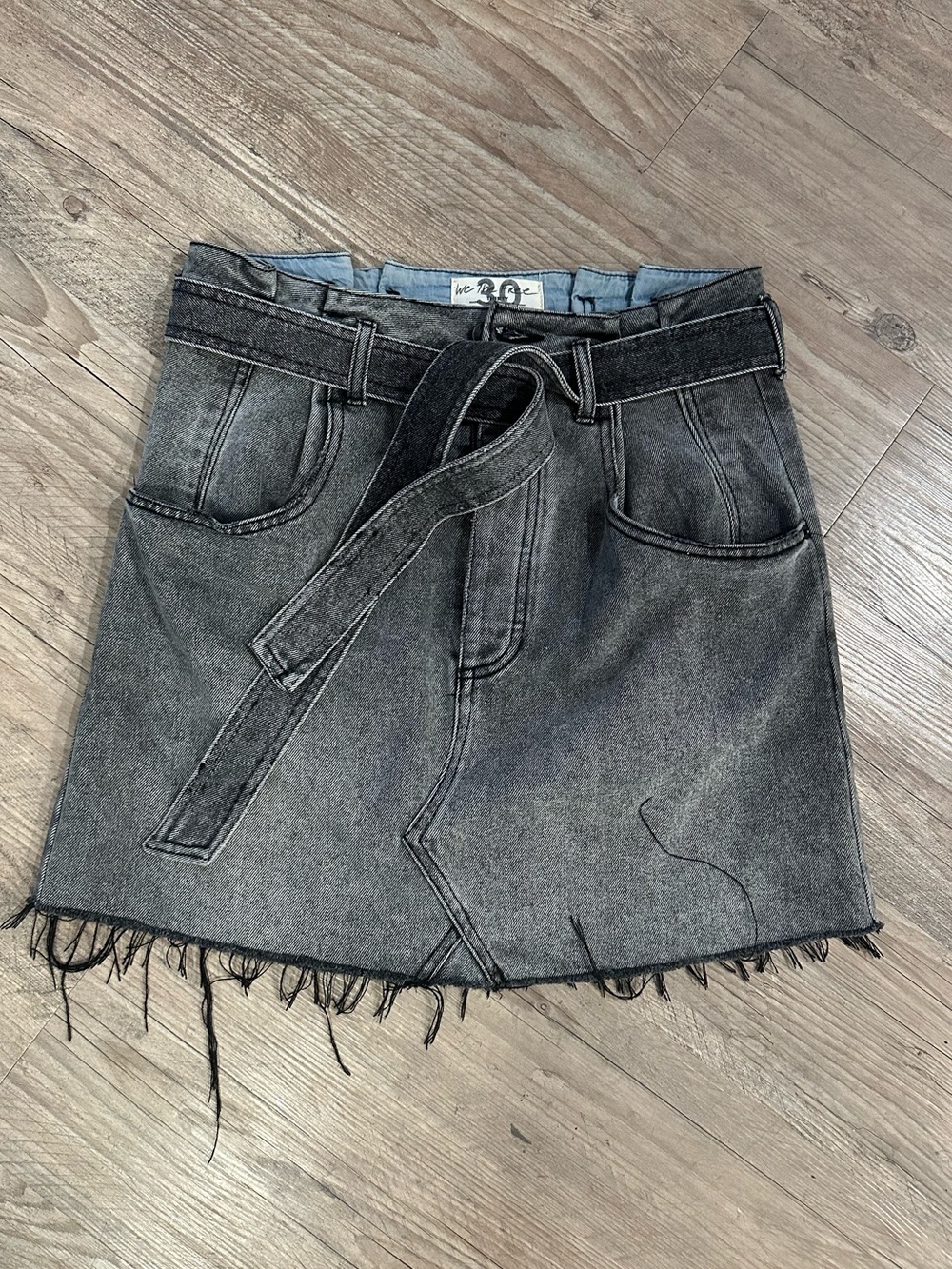 We the Free black denim, belted skirt